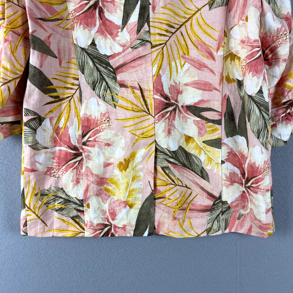Joie Kishina Linen Blazer Womens 4 Pink Floral Tropical Hawaiian Career Office - Picture 11 of 14